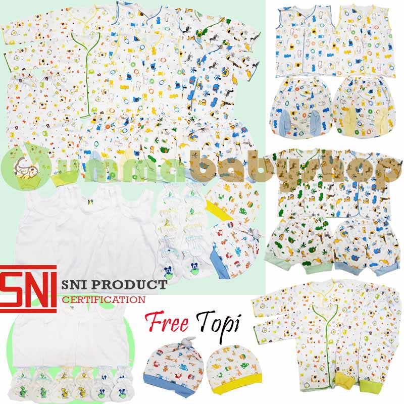Perlengkapan Bayi Baru Lahir SQ Print SNI Setelan Bayi Baju Celana Pop Singlet Sarung Tangan Topi