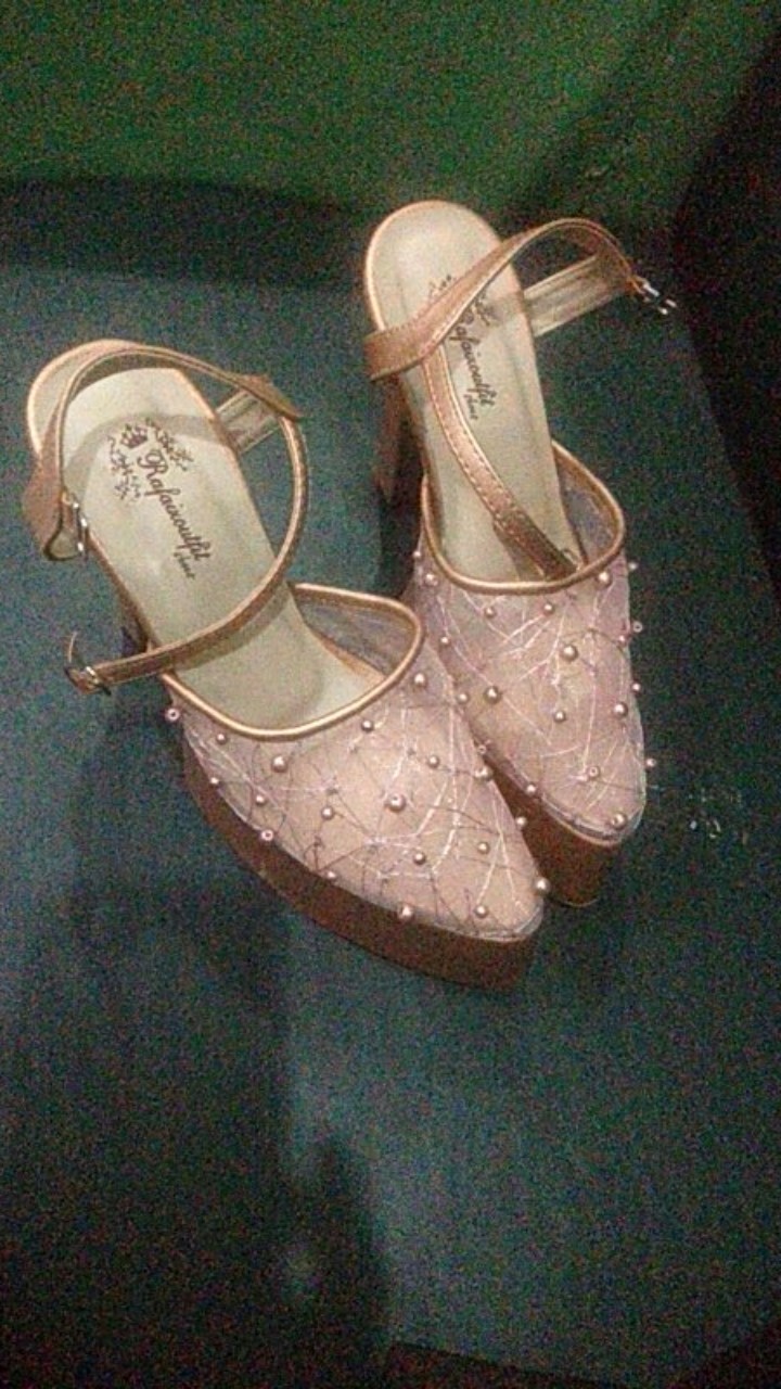 Sepatu Purri Rosegold Abstrak Lace Mutiara Tabut Tinggi 12cm