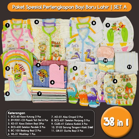 PAKET A 38 Pcs Set Paket Perlengkapan Bayi Baru Lahir Newborn Kebutuhan Bayi Newborn Anak Balita