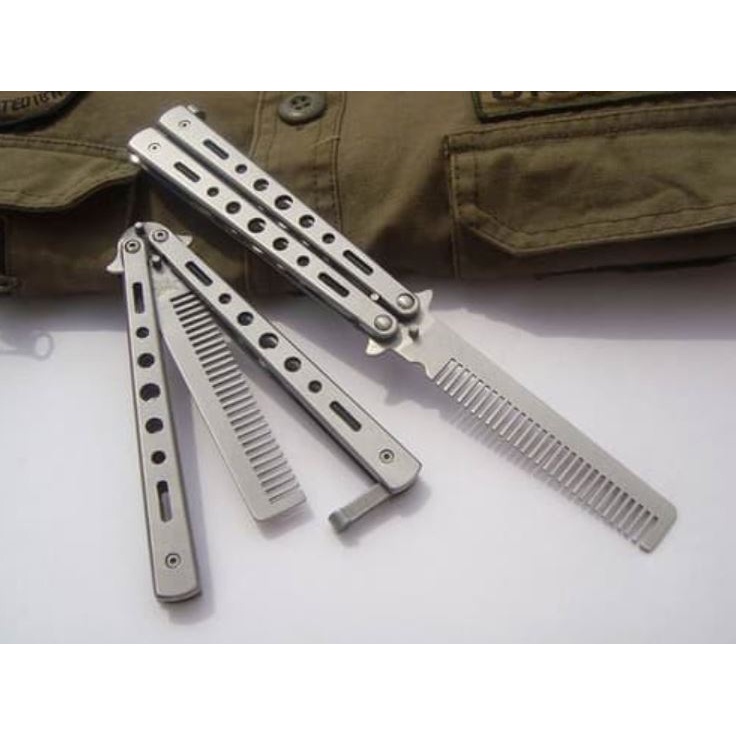 KNIFEZER Sisir Besi Butterfly Balisong Training Knife CS GO - Silver