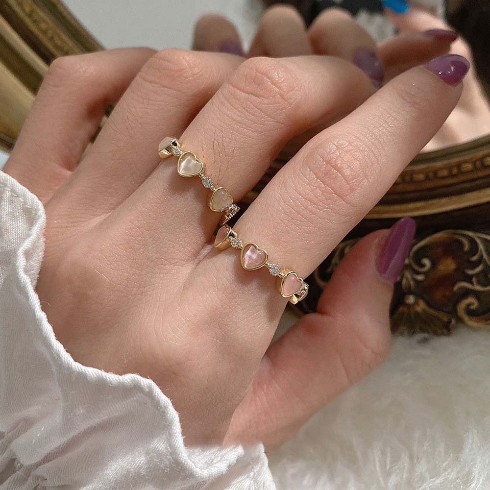 Needway  Sweet Open Ring Creative Opal Stone Finger Ring Women Love Heart Korean Geometric Party Gifts Simple Fashion Jewelry/Multicolor