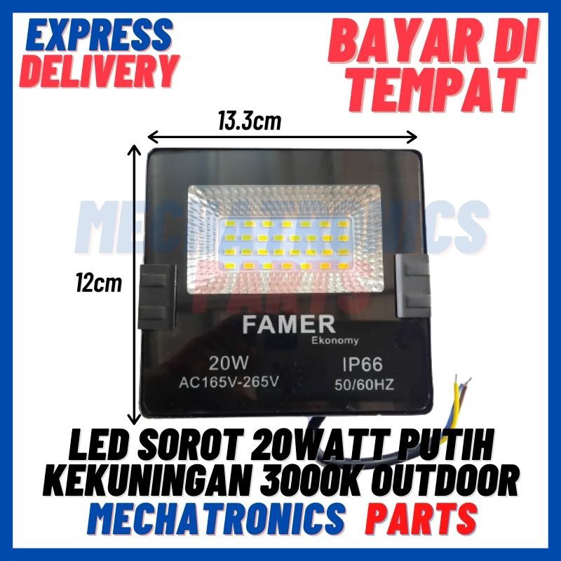 [DSP-9192] LED SOROT 20WATT PUTIH KEKUNINGAN 3000K FLOOD LIGHT LAMPU PENERANGAN TEMBAK OUTDOOR