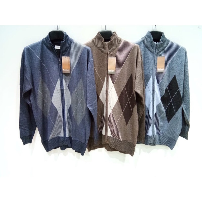 Mario Zegnoti - BIG SIZE Sweater Rajut Bapak Resleting Krah Pria Import #B7