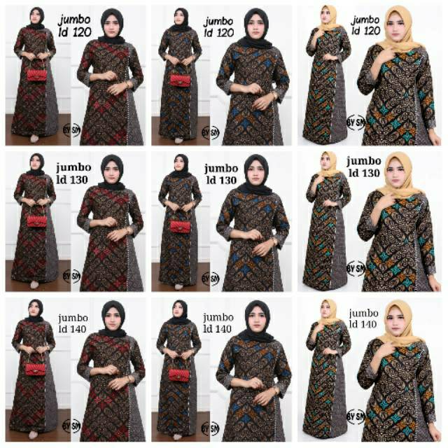 Gamis ririn kombi pagar bunga truntum.LD 110 120 130 super jumbo 140.PB 140.batik Pekalongan