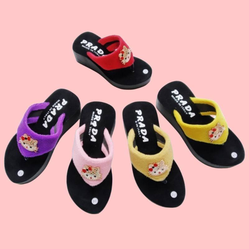 Sandal Wedges Anak bulu SIZE 26-30| wedges anak hellokitty | wedges spon ( WGS BULU)