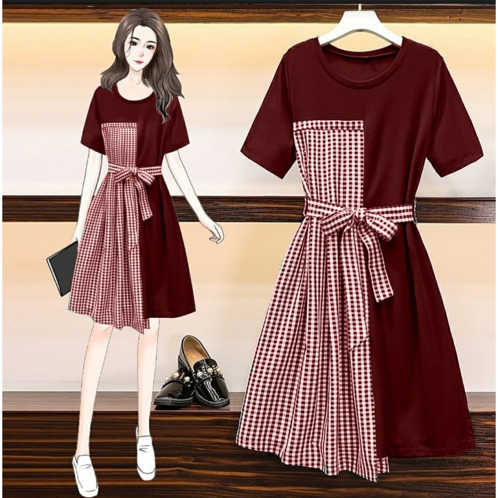 FWG - DRESS TW / DRESS KOTAK / DRESS WANITA / DRESS KOREAN STYLE / DRESS / BAJU WANITA