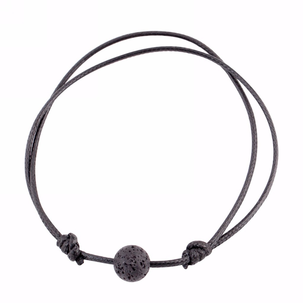 SALE 9.9 Gelang Black Lava Bead Adjustable Essential Oil Diffuser Leather Bracelet