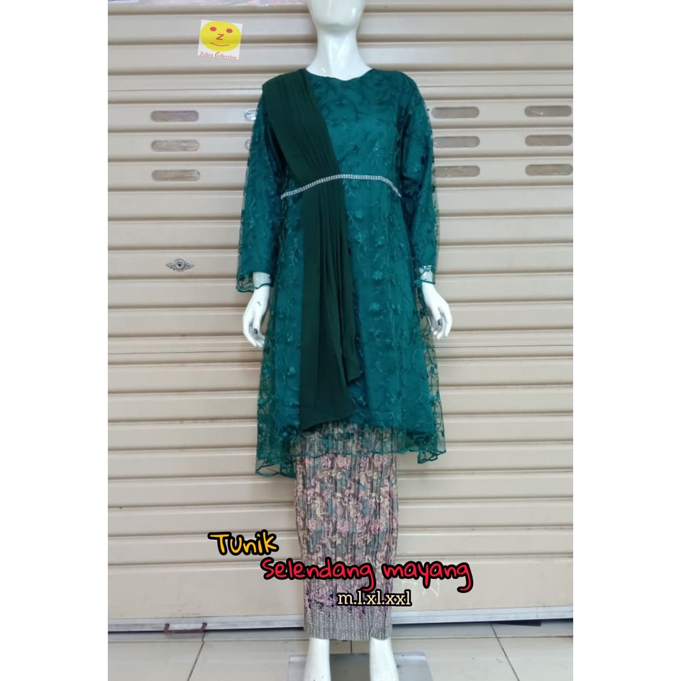 (Real Pict) Tunik  Selendang/ Tunik Slendang Mayang/  Set Tunik Tulle tunik tile bordir /kebaya till