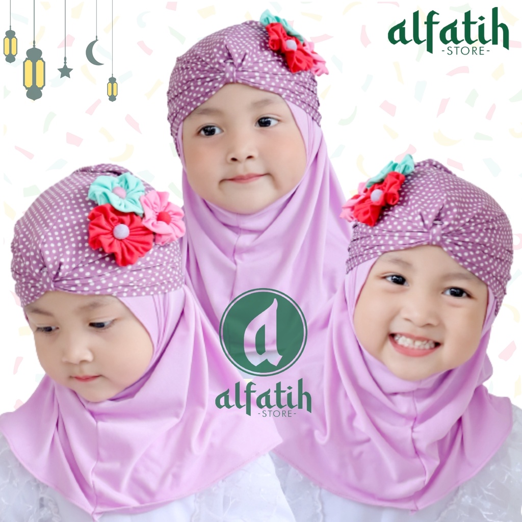 ALFATIH STORE / JILBAB ANAK TURBAN COMBI POLKA / JILBAB ANAK MURAH / HIJAB ANAK / HIJAB BAYI KHIMAR / Kerudung Anak Jilbab Hijab Anak Bayi Perempuan / pastan baby / hijab anak / Jilbab Anak bayi Usia 0-3 Tahun Bahan Jersey Premium Nyaman Di Pakai