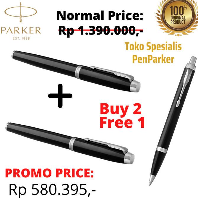

2X Premium Parker IM BLACK Chrome Trim Rollerball - FREE PEN