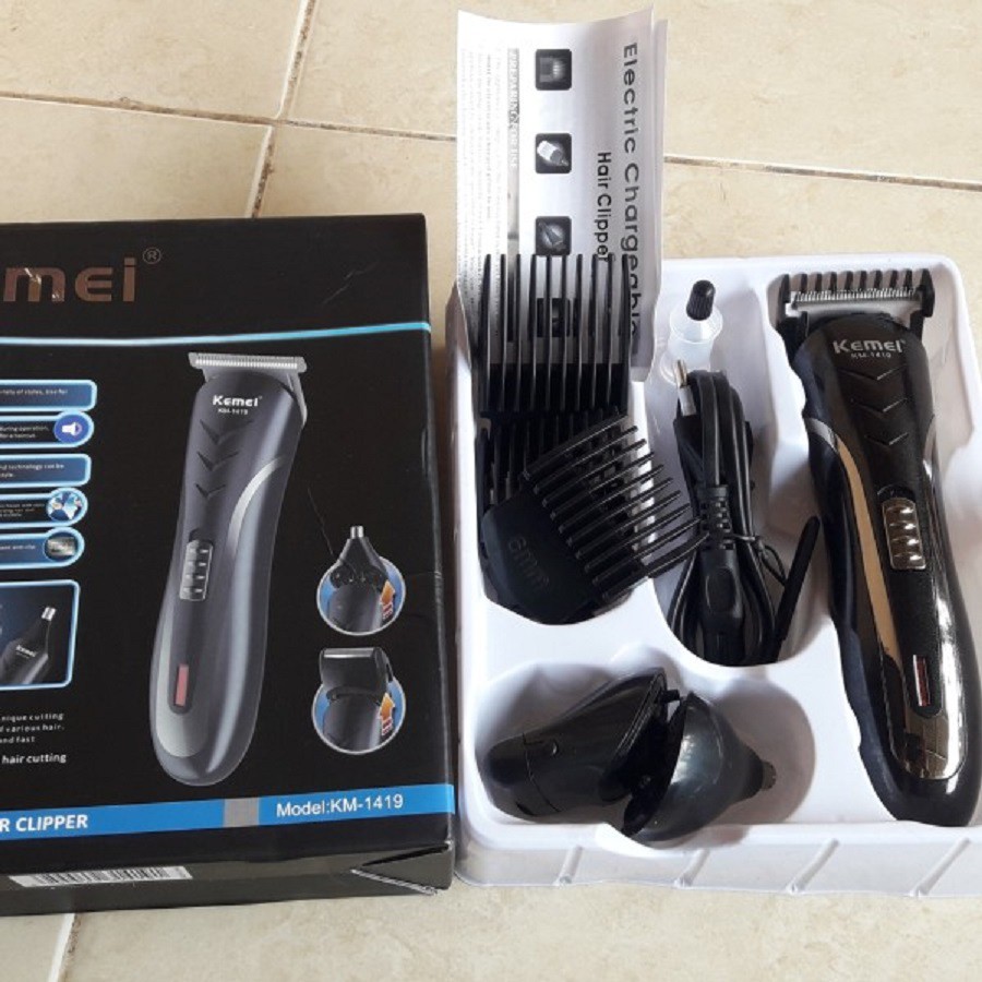 Pencukur Rambut Kemei KM 1407 3 in 1 Multifungsi Baterai Cas Charge Cukur Rambut Kumis Jenggot