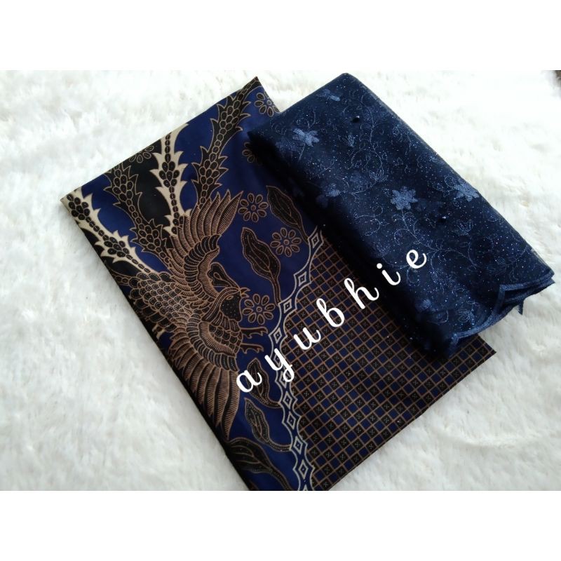 Kain batik jarik set seragam couple bahan kebaya tile tulle mutiara navy