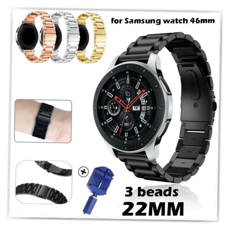 STRAP TALI JAM TANGAN - STAINLESS METAL STYLE 3 BEADS - FOR SAMSUNG GALAXY 46MM SM R800 WATCH