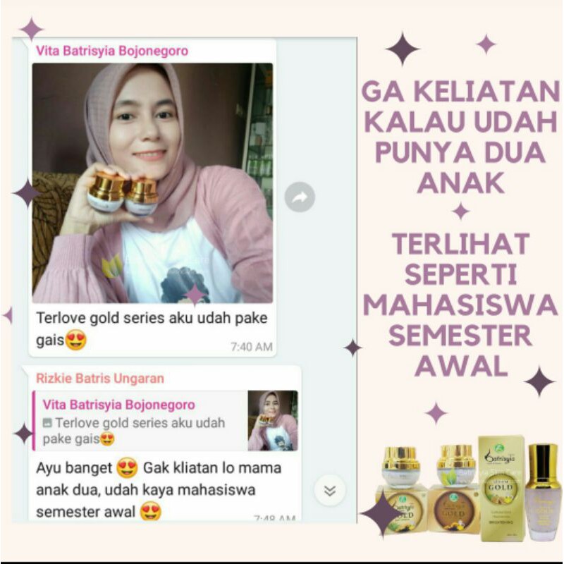 Day cream gold batrisyia herbal krim pagi pelembab wajah beauty skincare anti aging