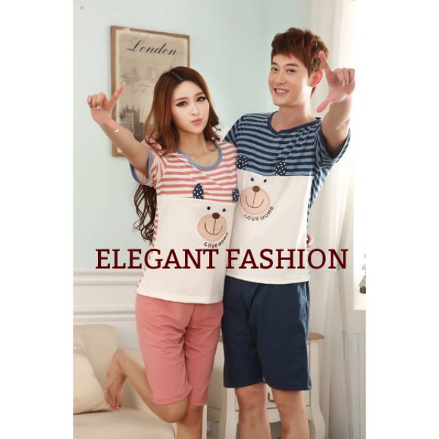 BAJU TIDUR PIYAMA KAOS SETELAN PENDEK COUPLE PASANGAN IMPORT MURAH LUCU BEAFR LOVE HOME APK