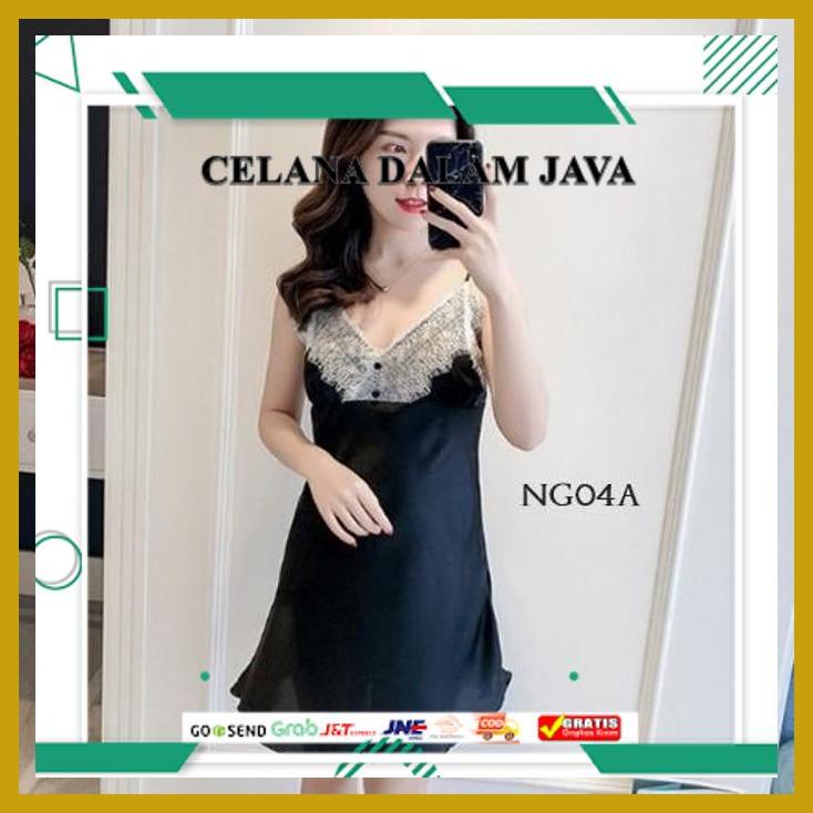 TERLARIS SLEEP DRESS LACE SEXY LINGERIE DASTER TIDUR SEKSI SATIN HITAM NG04A ASLI IMPORT !!
