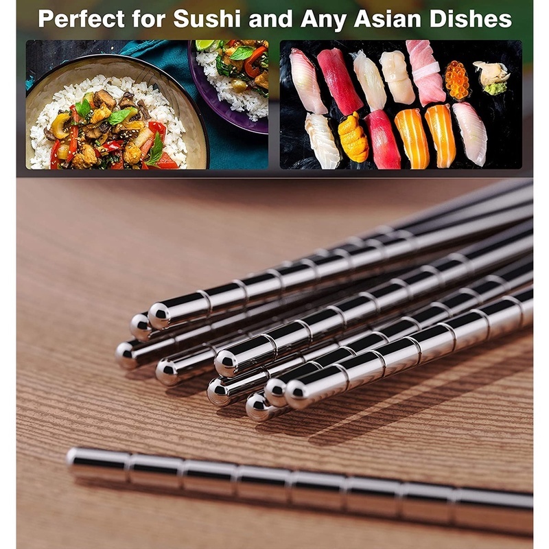 [Grosir] Sumpit Sushi Reusable Non-slip Sumpit Stainless Steel Premium Ringan Mudah Digunakan Chinese Chopstick