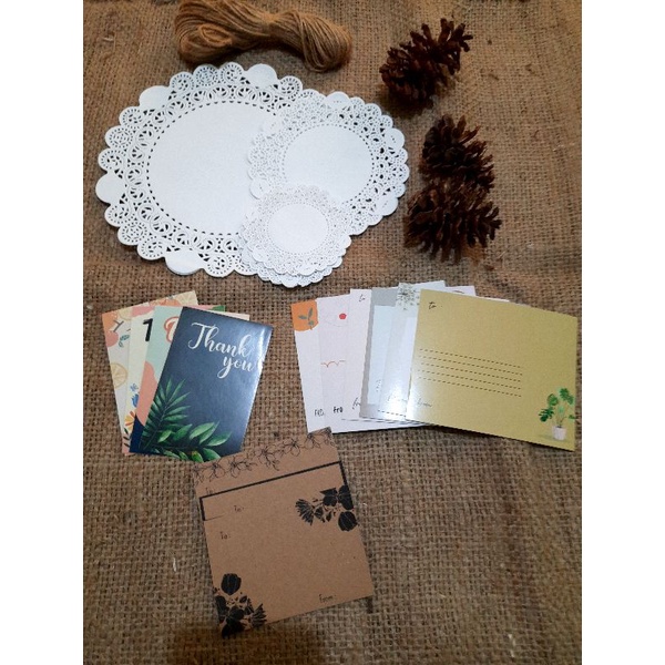 

kertas renda blank card tali rami kertas dorslag perintilan hampers