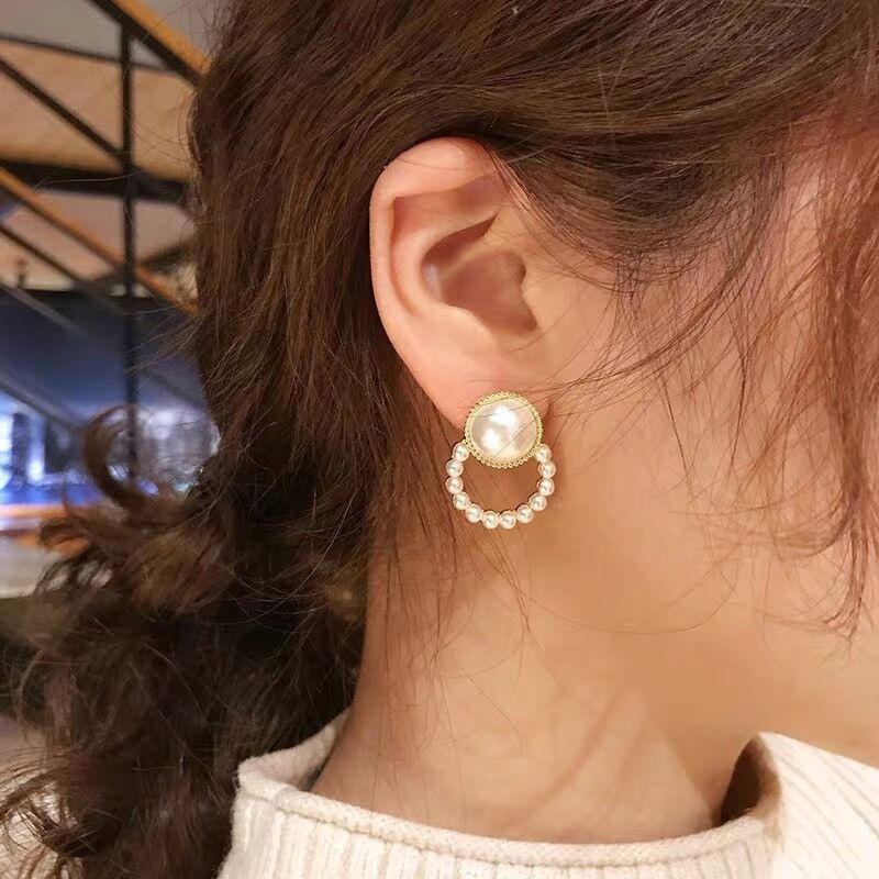 Anting Hoop Aksen Mutiara Gaya Korea anting tusuk korea titanium anti karat