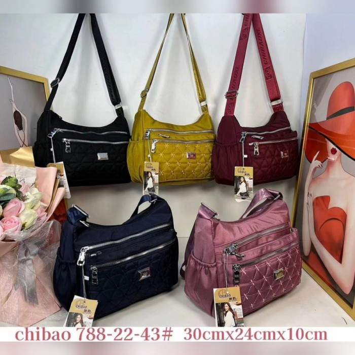 Tas Selempang TAS SELEMPANG WANITA ORI CHIBAO KANVAS 7Sleting - Kuning kekinian berkualitas import r