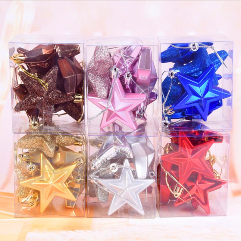 [6 Piece] [Christmas Home Decoration Products] [7CM Plastic Three-dimensional Five-pointed Star for Xmas Tree Decorative Pendants] [Christmas Decorative Hanging Ornaments]