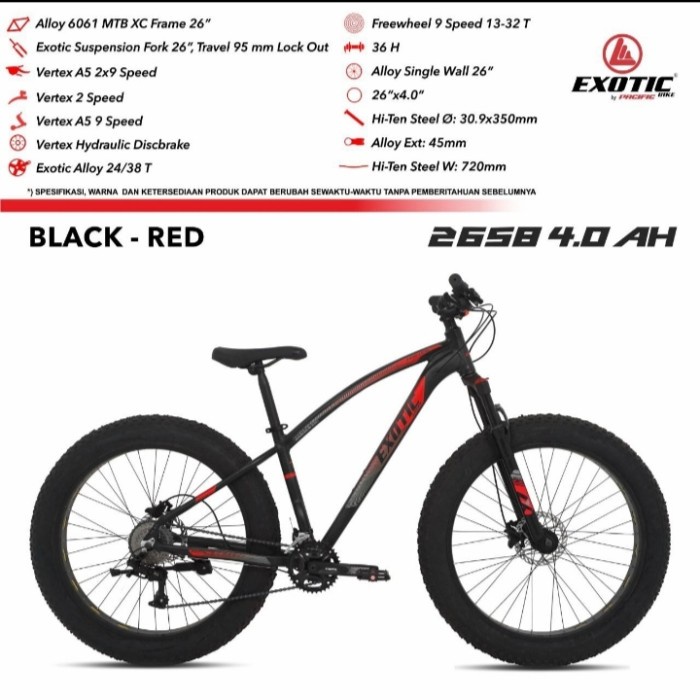 Sepeda Gunung 26 Inch MTB EXOTIC 2658 4.0 AH 9 Speed Hydr Ban Besar