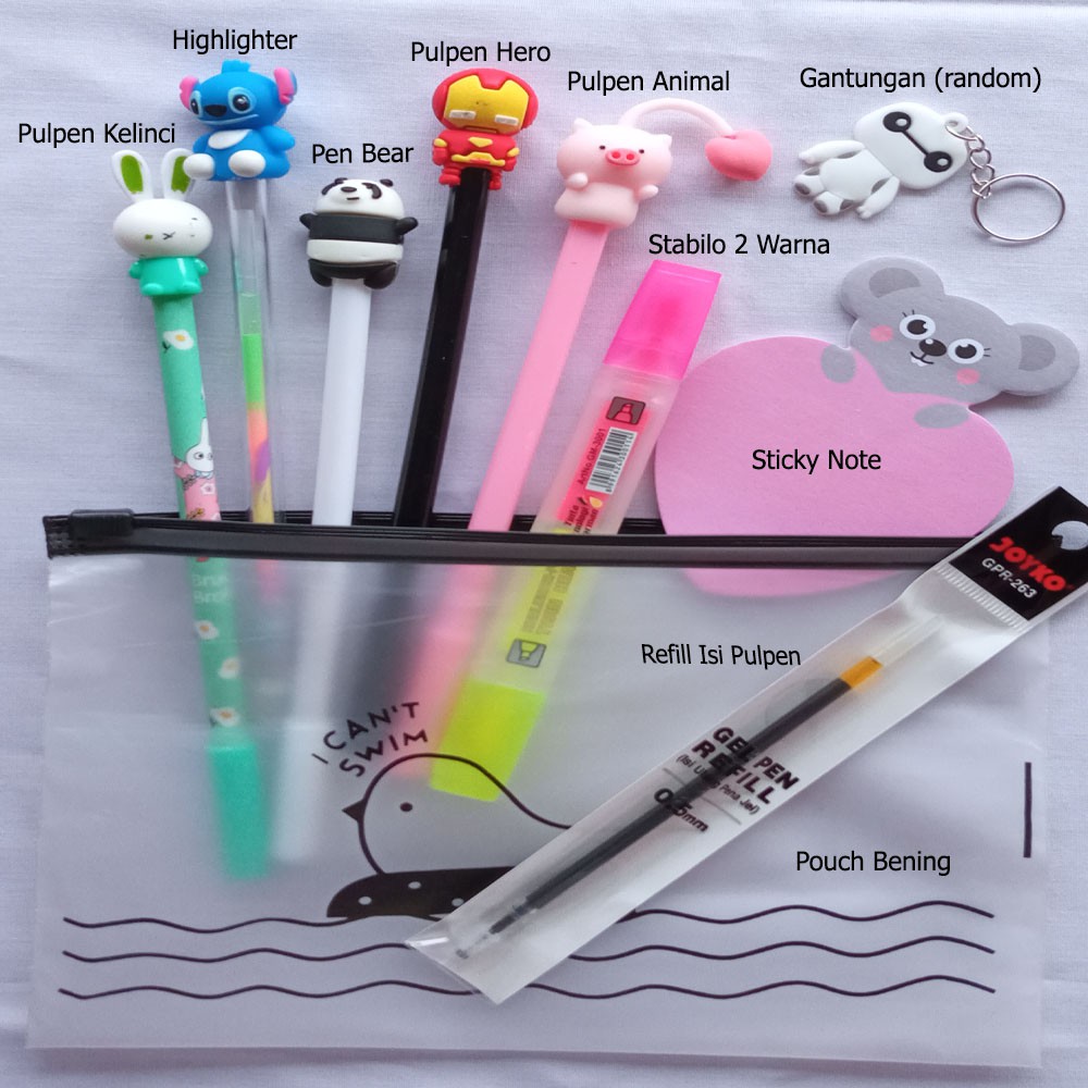 

PAKET ALAT TULIS ANAK SEKOLAH TEMPAT PENSIL BENING PULPEN GEL KARAKTER STABILO HIGHLIGHTER STITCH