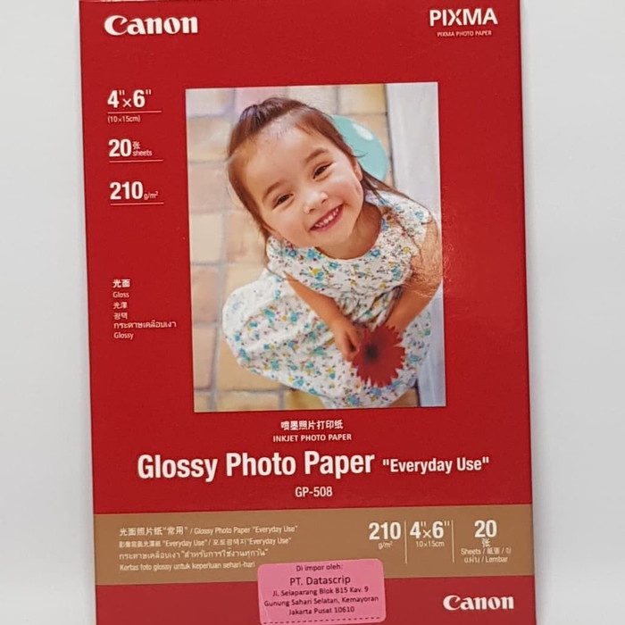 

(DISKON TERMURAH) Canon GLOSSY PHOTO PAPER GP-508 (A6) ISI 20 LBR / photo paper GP508 A6