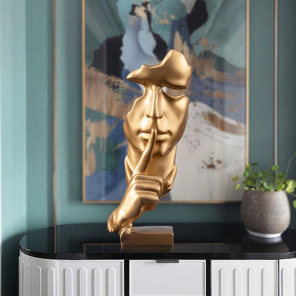 [Elegan] Ornamen Patung 1pcs Besar Dekorasi Desktop Retro Furnishings Silence is Gold Home Decor