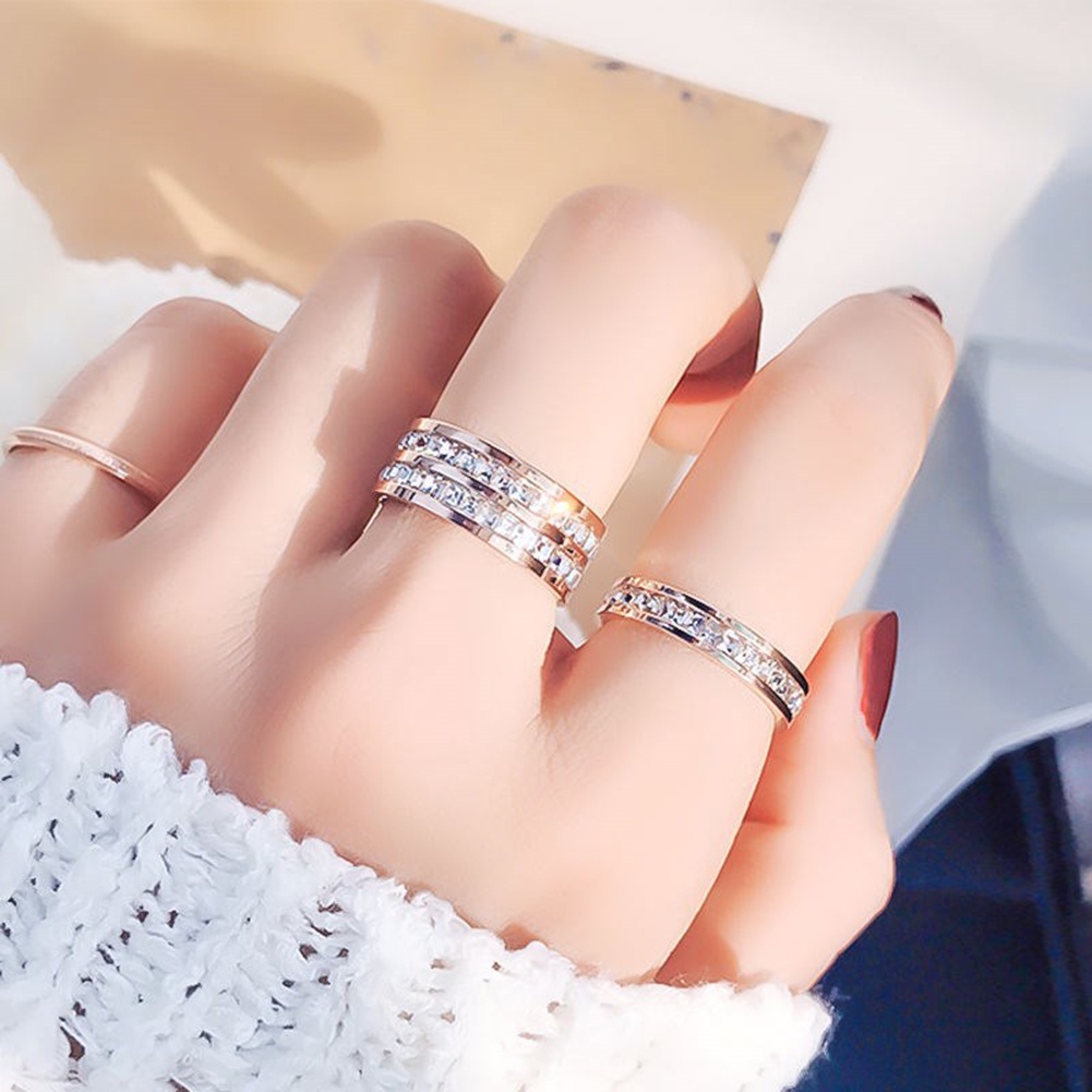 Cincin Berlian Zirkon Baris Tunggal Ganda Untuk Wanita