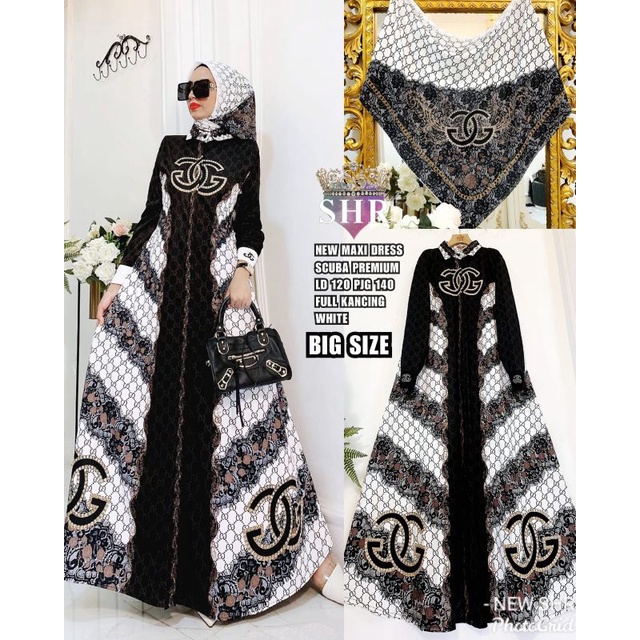NEW!! READY!! MAXI DRESS SCUBA JUMBO PRINT LD 120 /140 ORI SHR 100%-7