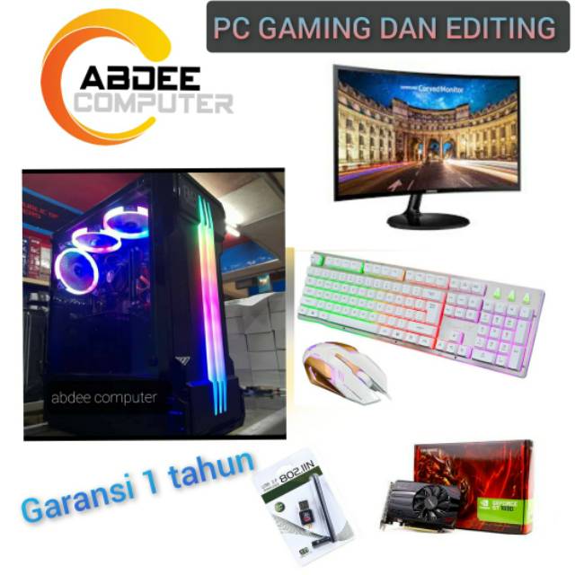 pc gaming core i7 ram 8 gb ssd 240 vga 2 gb Gt 1030 with 24 in samsung curved