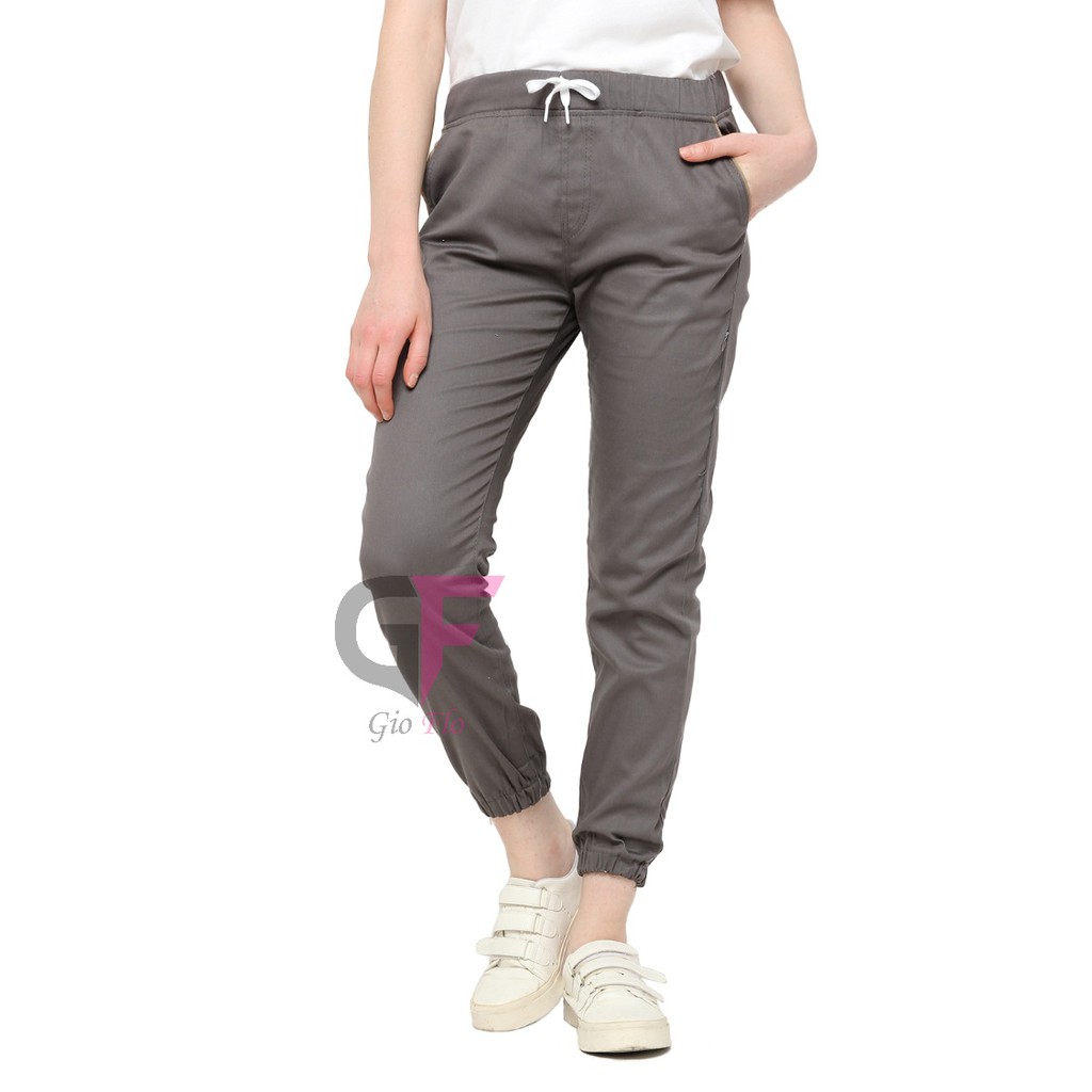 GIOFLO Jogger Pants Wanita Jogger Panjang Casual Modis Abu  / CLN 802