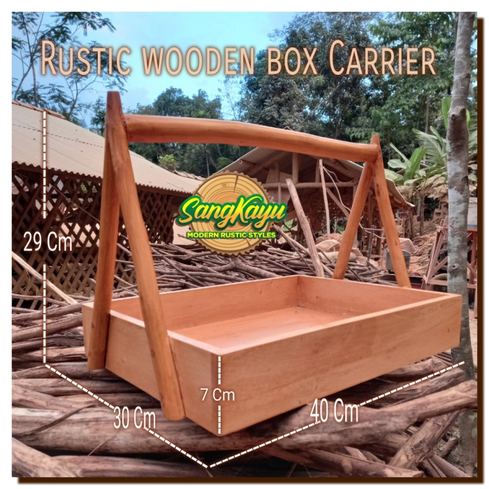 Rustic wooden box Carrier kotak penyimpanan kayu serba guna full kayu1