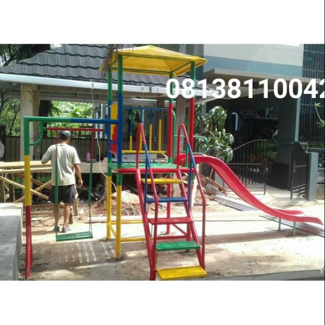 Rumah perosotan playground anak dengan ayunan rantai free ongkir jkt dan bekasi