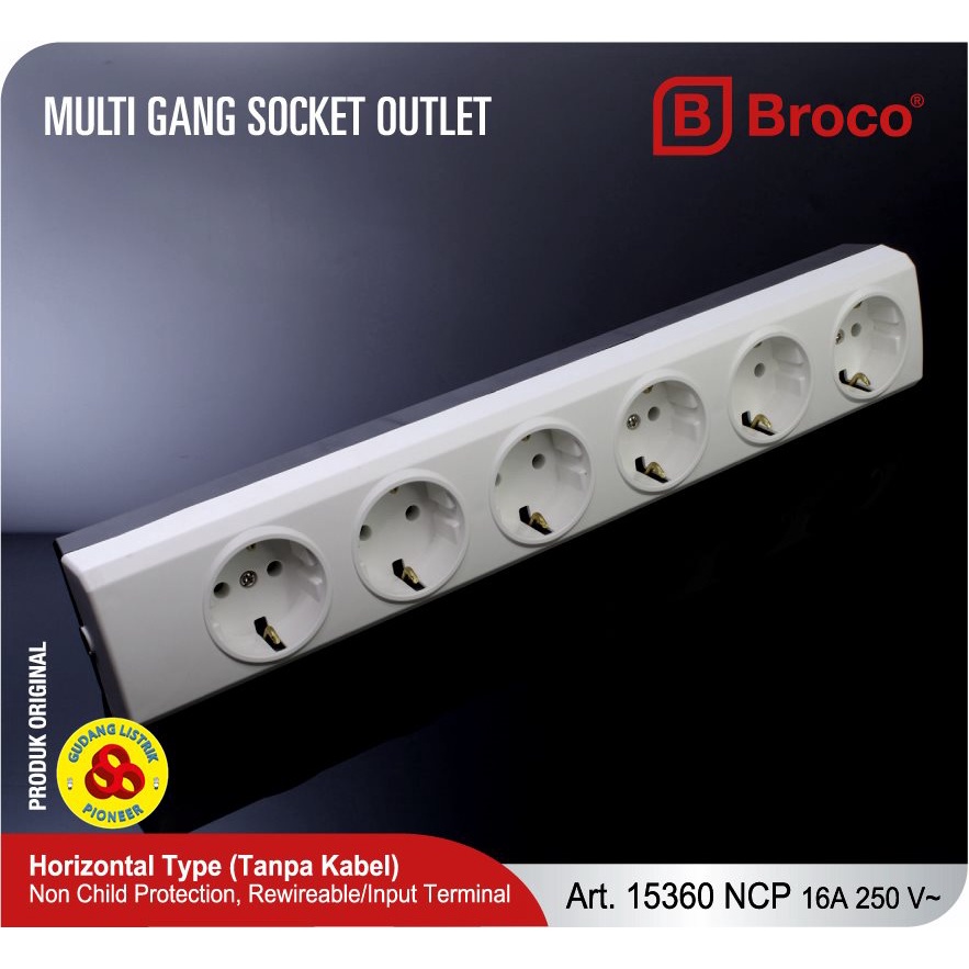 Broco Stop Kontak 6 Lubang 15360 Non CP Socket Terminal 6 Lbg