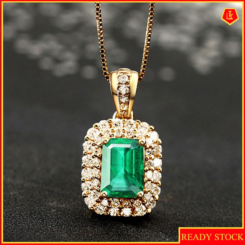 [Ready Stock]18K Gold Fashion High-End Emerald Necklace