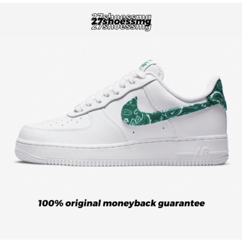 Nike Air Force 1 White Green Paisley 100% Original Resmi