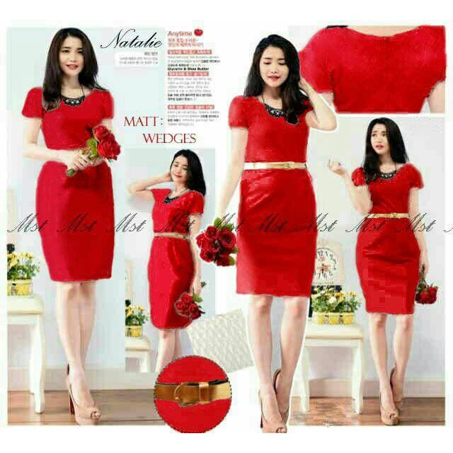 BAJU ATASAN DRES WANITA  Dress Red Natalie
