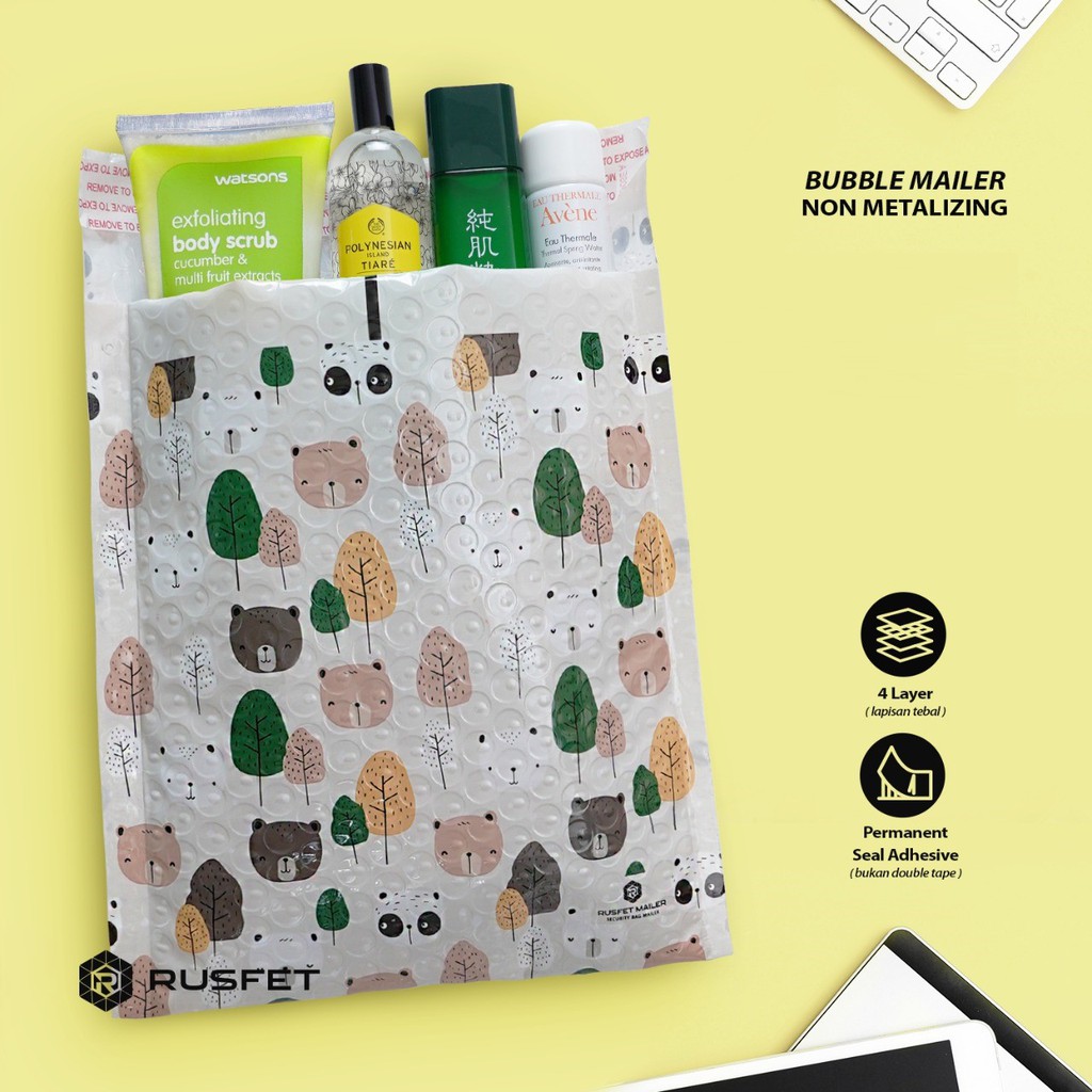 AMPLOP BUBBLE / BUBBLE MAILER PREMIUM METALIZED - SECURITY BAG - RUSFET MOTIF PANDA & BEAR