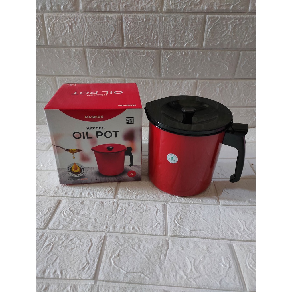 WADAH DAN SARINGAN MINYAK GORENG / TEMPAT MINYAK ALUMUNIUM / OIL POT KITCHEN 1,5 LITER MASPION