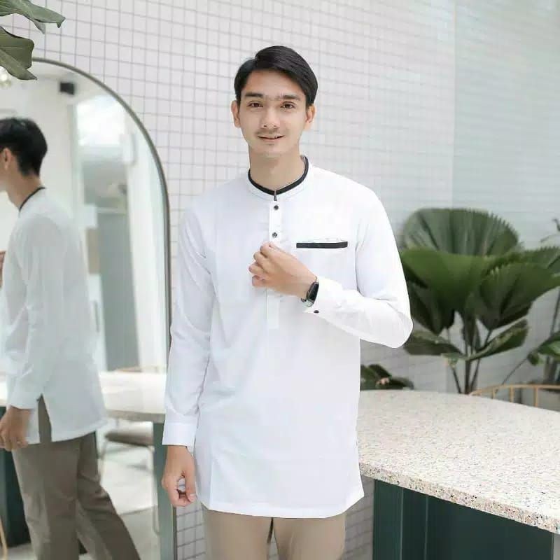 BAJU KOKO KURTA LENGAN PANJANG PRIA DEWASA (MATT KATUN TOYOBO ORIGINAL) SIZE M L XL XXL-Panjang Putih