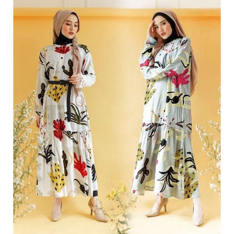 Baju gamis wanita terbaru model pesta kekinian ceruty polos Kaffa Size M L XL XXL busui syar'i