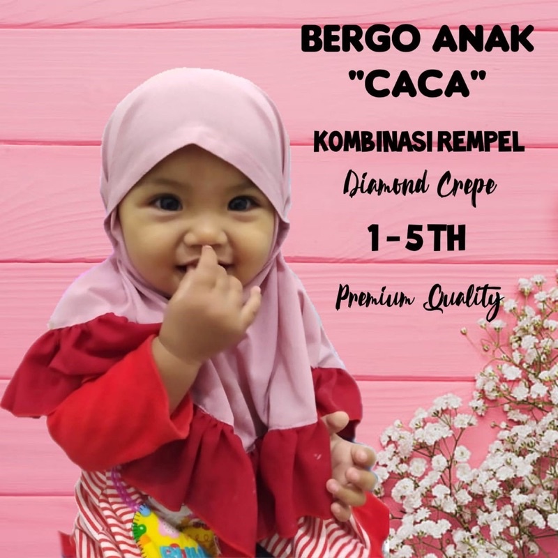 HIJAB CACA BERGO TALI ANAK, HIJAB BERGO REMPEL COMBI ANAK