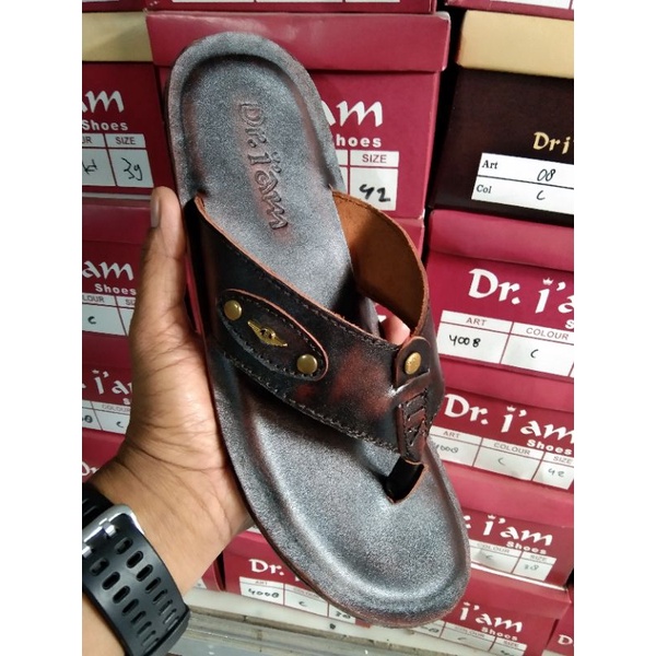 sandal kulit asli untuk pria model jepit full kulit