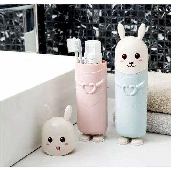 LT- [200GR] TEMPAT SIKAT GIGI BUNNY - TRAVEL SET Toothbrush Holder Tempat Odol dan Sikat Gigi Kamar Mandi LUCU