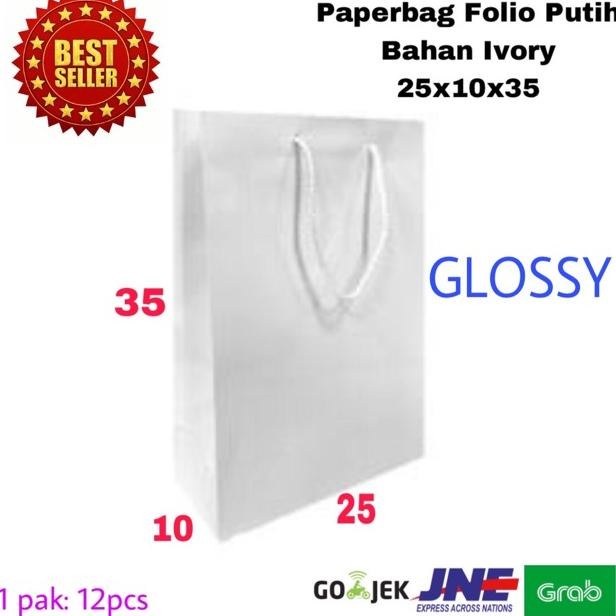 

(TERLARIS) READY STOK !!! (PREMIUM) Paperbag IVORY GLOSSY 22x7x32 Folio Tas
