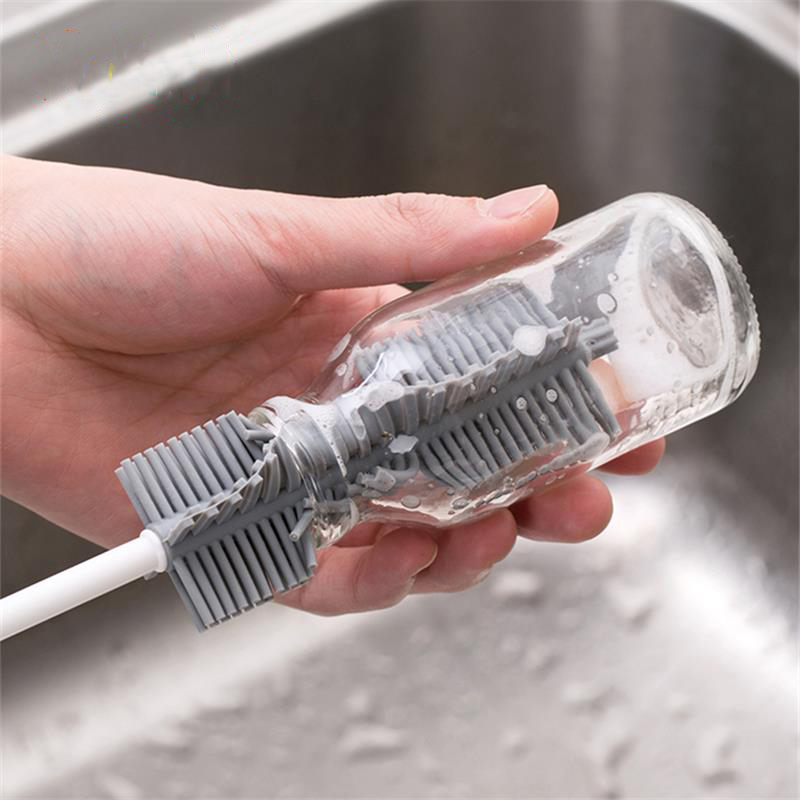 Long Handle Silicone Cleaning Brush / Glass Cup Milk Bottle Brush / Household Tea Wash Cup Sponge Brush / Kitchen Decontamination Cleaning Tools