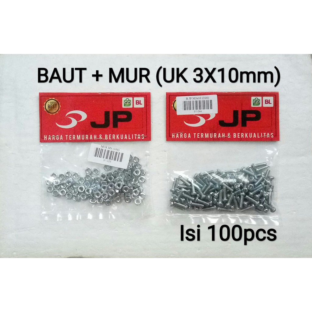 (ISI 100PCS) BAUT + MUR UKURAN 3X10mm MUR DAN BAUT UKURAN 3X10MM BAUT 10mm MUR 3mm-1