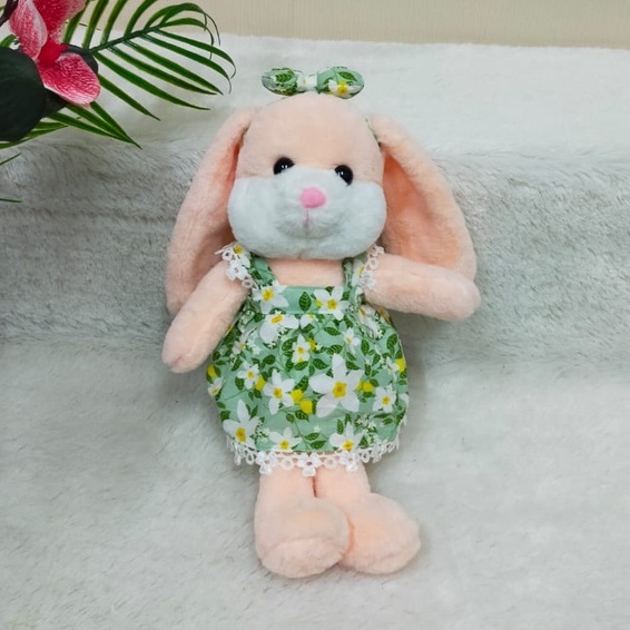 Boneka Kelinci Dress Bunga Size 9&quot;/38cm/boneka rabbit baju/boneka lucu/boneka animal